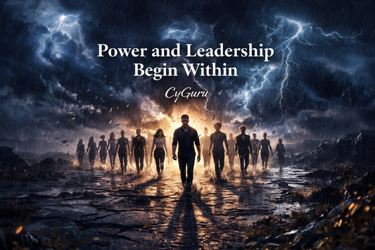 Banner showing a confident leader standing on a high building overlooking a city at sunrise, symbolizing power, vision, and leadership.