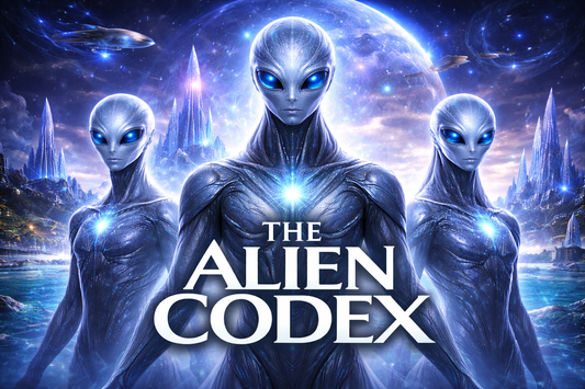Cinematic depiction of luminous Sirian humanoids observing Earth from orbit, radiant energy flowing around them, advanced and ethereal.