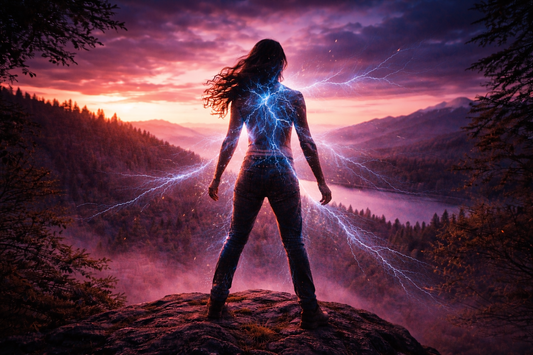 Banner showing a person standing calmly on a mountain at sunrise, symbolizing inner balance, resilience, and control of the nervous system.